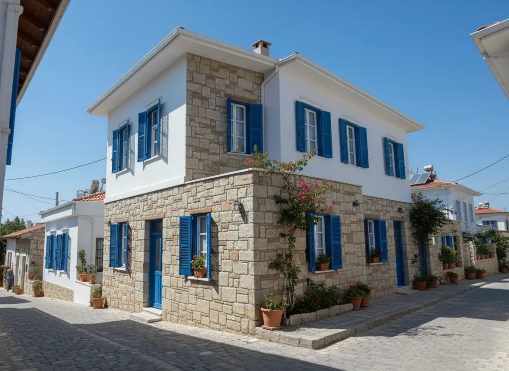 Alaçatı Taşı Seren ile kaplı sokak üstü ev