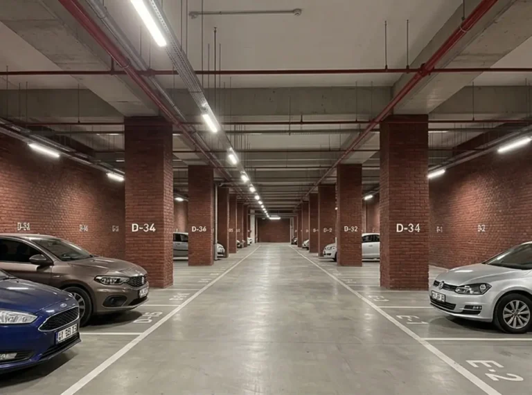 AVM otoparkında Ferro Tuğla Redra ile kaplı duvar ve kolonlar