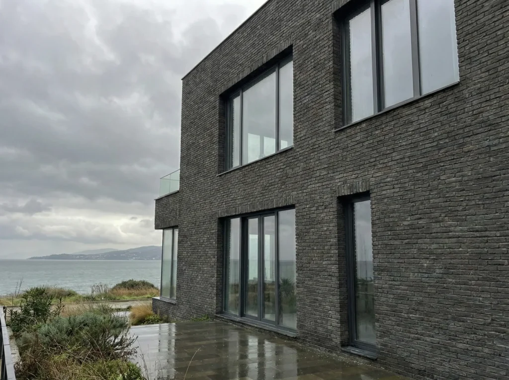 Ferro Tuğla Anthracite ile kaplı denize bakan modern bina